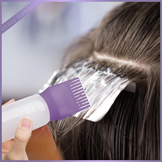 BLAAROOM Root Comb Applicator Bottle 6 Ounce, 4 Pack Hair Oil Applicator with Root Comb Brush - Dark Purple