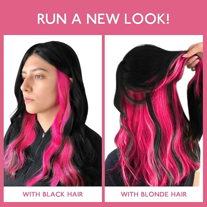WENNALIFE Hot Pink Clip in Hair Extensions Real Human Hair 35g 6pcs 22 Inch Colored Hair Extensions for Kids Women Colorful Hair Pieces Pop-up Style Straight Extensiones De Cabello Humano Con Clip