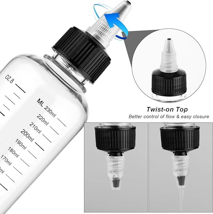 2 Pack Applicator Bottle for Hair, 8.5oz 6oz Squeeze Empty Oil Dispenser Hair Color Applicator Root Dye PET Plastic Refillable Bottles with Graduated Scale and Twist Top for Home Salon Sylist