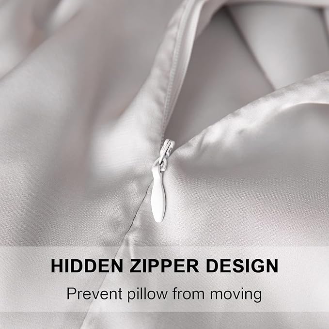 SIYUAN Silk Light Gray Pillowcase, Standard Size, Temperature Regulator, Beauty Anti-Aging, Hidden Zipper