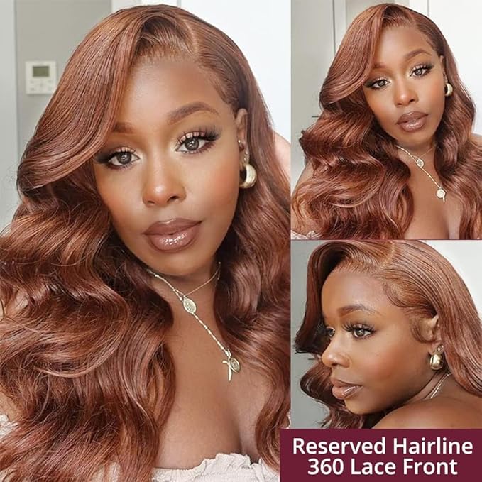 AMIRTY 250 density 34 Inch Dark Ginger Wig Human Hair Pre Plucked 13x4 Auburn Colored Lace Front Wigs Body Wave Glueless Wigs Human Hair HD Lace Frontal Reddish Brown Human Hair Wig