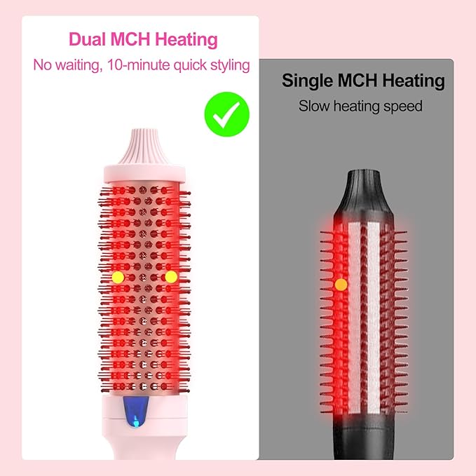 K&K 1.7 Inch Cool-AIR TECH Hair Styling Tool Bounce Brush, Heated Thermal Round Brush with Negative Ion Technology, Multiple Heat Settings for Blowout Look with Hair Care (Pink, 1.7 Inch)