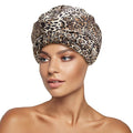 INNELO Luxury Shower Cap for Women Reusable Waterproof, Double Layered Shower Hair Cap with Adjustable Elastic Strap, Large Satin Lined Shower Bath Cap for Long Curly Straight Hair, Leopard