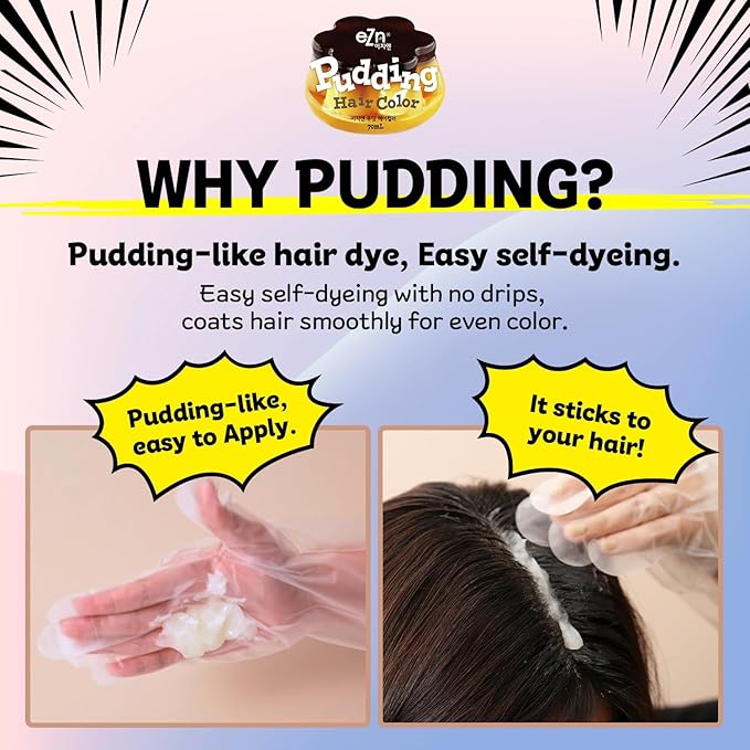 eZn Pudding Hair Dye, Ammonia-Free, Semi-Permanent DIY Korean Hair Dye Color with Keratin, Odorless Gentle for Sensitive Skin No Skin Irritation (Smoky Silver)