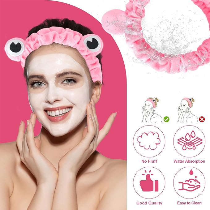 Jowmoy Rose Red Frog Eye Elastic Headband - Versatile for Spa, Skincare, Makeup, Face Wash, Fun Gift for Women (1 Pack)