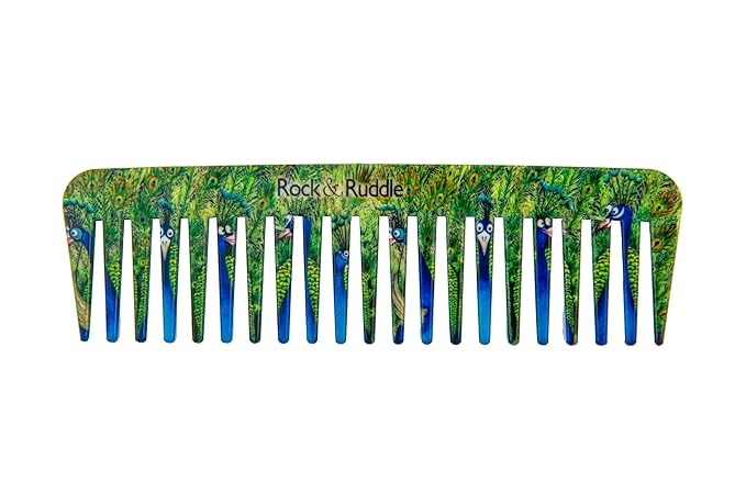 Rock & Ruddle Wide Tooth Comb | Perfect for Detangling Wet Hair and Applying Hair Color - Peacocks