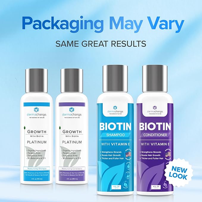 Biotin Hair Growth Shampoo and Conditioner Set - Sulfate Free, Deep Conditioner for Dry Damaged Hair - Made in USA (4 oz)