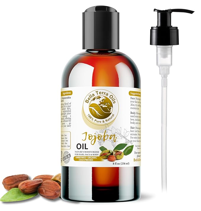 Bella Terra Oils - Organic Jojoba Oil 8oz - Embrace Organic Jojoba's Hydrating Potential, Rich in Essential Nutrients & Antioxidants, Perfect for Nail Oil Enthusiasts
