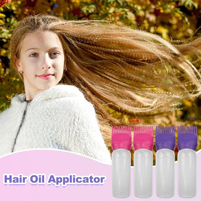 ELANE 4 Pack Hair Oiler Comb Bottle,Root Comb Applicator Bottle for Hair Oil Scalp Hair Oiling Applicator(Purple+Red)