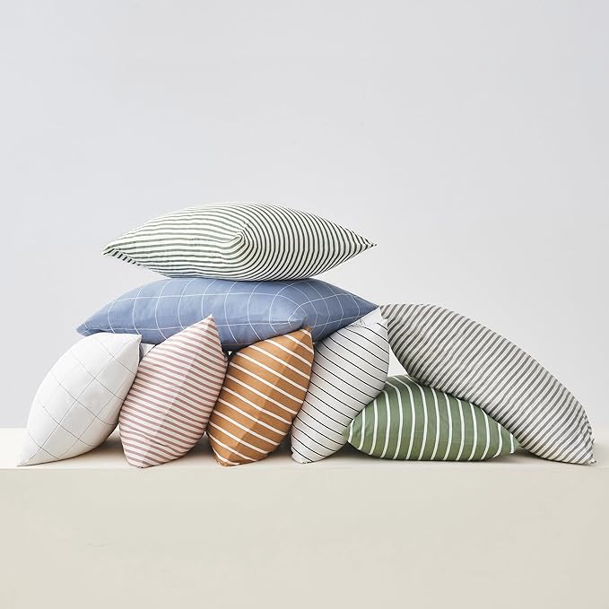 JELLYMONI 100% Natural Cotton Striped King Pillowcases Set, 2 Pack White and Purple Stripes Pattern Printed Pillow Covers with Envelope Closure(Pillows are not Included)