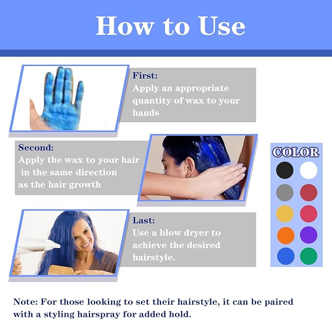 Blue Hair Color Wax Washable, Temporary Hair Color Dye for Kids, Natural Instant Color Wax Hairstyle Cream Hair Pomades for Women & Men Party Cosplay Halloween, Gifts for Teens