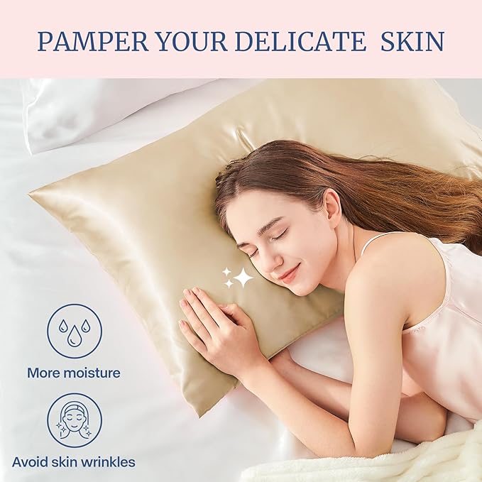 BEDELITE Satin Pillowcase for Hair and Skin, Super Soft Similar to Silk Pillow Cases 4 Pack with Envelope Closure, Cooling Pillowcases for Women Men (20"x26" Standard Size, Champagne)