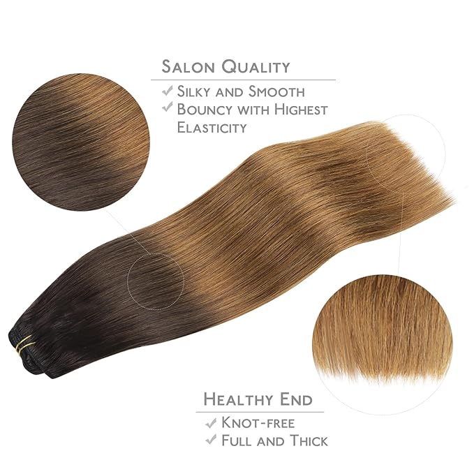 WENNALIFE Clip in Hair Extensions Real Human Hair, 18 Inch 120g 7pcs Human Hair Extensions Clip In Human Hair, Ombre Dark Brown to Light Chestnut Brown Hair Extensions Clip In Real Hair Coloured Remy