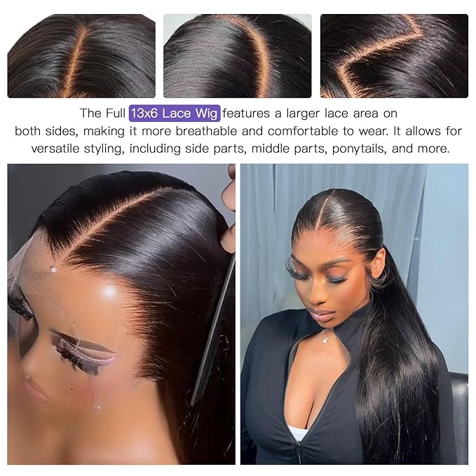 Lemoda Full 13x6 SKINLIKE Real HD Lace Frontal Wigs 210% Density 15A Straight 13x6 Full Lace Frontal Virgin Human Hair Wigs 22Inch Invisible 0.1mm Ultra-thin Knots Frayed Ends Lace Wig