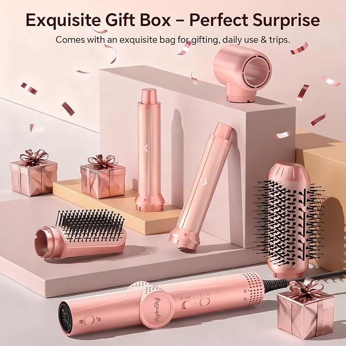 5 in 1 Hot Air Styler, 1300W 110000 RPM High-Speed Hair Dryer Brush with Auto-Wrap Curlers, Frizz-Free Volumizing Straightening Curling for All Hair Types, No Heat Damage, Travel Bag