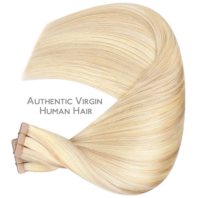 WENNALIFE Tape in Hair Extensions Human Hair, 40pcs 100g 18 inch Balayage Light Wheat Platinum Blonde Hair Extensions Real Human Hair Straight Tape in Extensions Invisible Human Hair Extensions Reusab