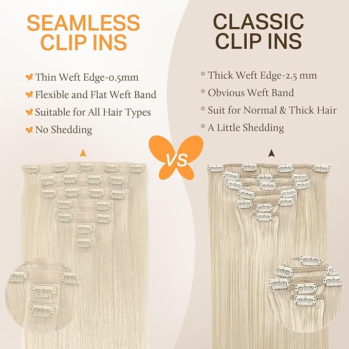 DOORES Hair Extensions Real Human Hair, Platinum Blonde 12 Inch 7pcs 80g, Seamless Clip in Extensions Remy Straight Hair Extensions Clip Invisi Edge Weft