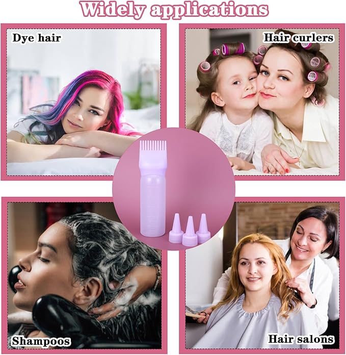 Hair Oil Applicator Bottle Hair Dye Brush Hairs Oil Bottle Root Comb 6 Ounce Reusable Hairs Oiling Color Tools with Graduated Scale and 3pcs Pointed Mouth Cover for Scalp Women Men