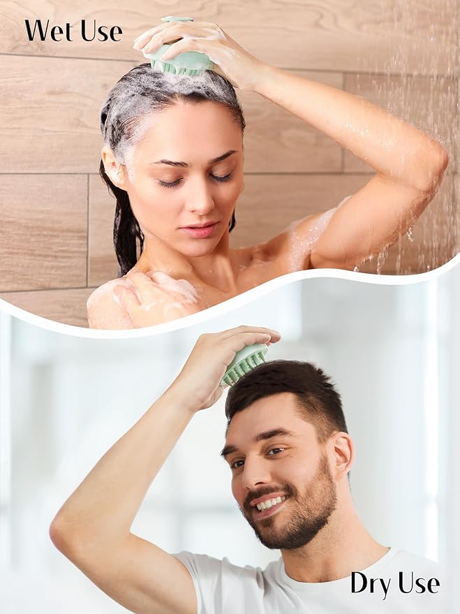 HEETA Hair Scalp Massager for Hair Growth, Shampoo Brush, Scalp Scrubber Exfoliator with Soft Silicone Bristles for Dandruff Removal to Relieve Stress, Wet Dry Use Updated Material, Green