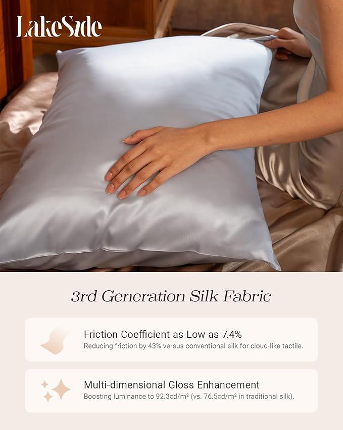 Oriental Lakeside® 100% Pure 22 Momme Mulberry Silk Pillowcase with Hidden Zipper - Nighttime Skincare & Hair Care Hydrating Pillow Cover