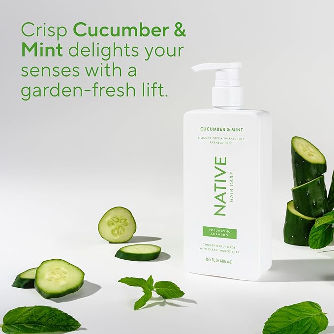 Native Shampoo and Conditioner Contain Naturally Derived Ingredients | All Hair Type Color & Treated From Fine to Dry Damaged, Sulfate & Dye Free - Cucumber & Mint, 16.5 fl oz each (2 pack)