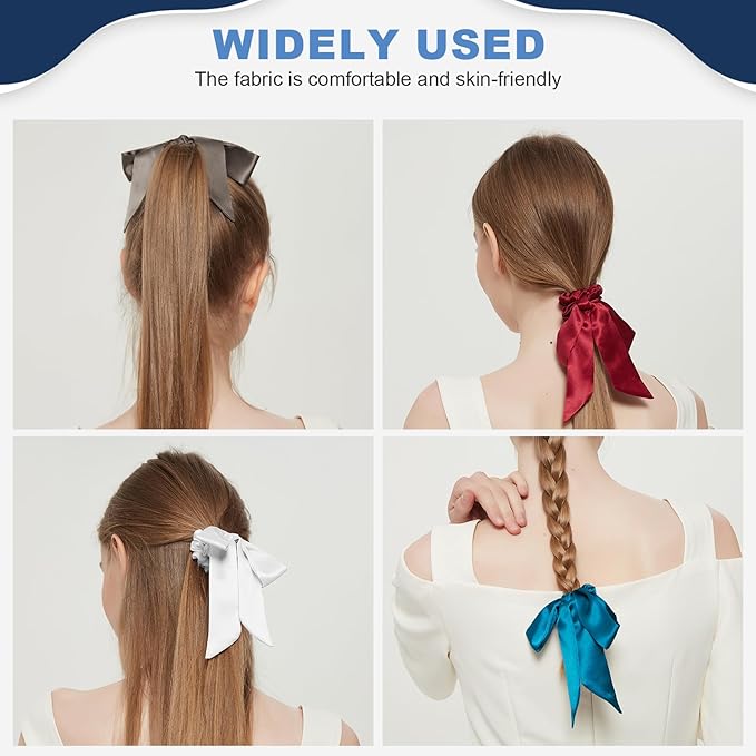 1 Piece Silk Bow Scrunchies for Hair-100% Pure Mulberry 22 Momme Silk Hair Tie, Elastic Ponytail Holder, Elegant Soft Bow Hair Ties Band for Women Hair Care, Multiple Colours (BLACK)