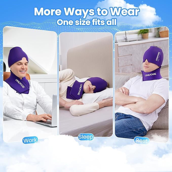 ONLYCARE Migraine Relief Cap and Neck Ice Pack Wrap Gel Set, Upgrade Headache Relief Cap and Shoulder Cold Pack, Hot and Cold Compress, Relief of Pain, Swelling, Office Pressure