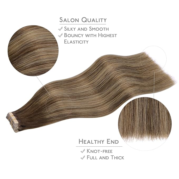 WENNALIFE Tape in Hair Extensions Human Hair, 20pcs 60g 26 inch Balayage Chocolate Brown to Honey Blonde Remy Hair Extensions Straight Human Hair Tape in Extensions Skin Weft Tape Extensions
