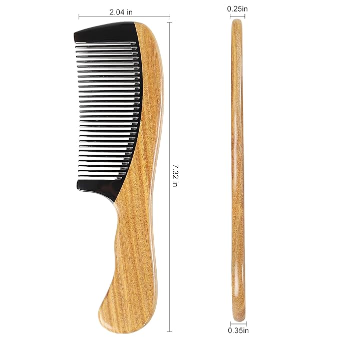 Onedor Natural Green Sandalwood Hair Comb - 100% Handmade Wooden Comb with Buffalo Horn, Fine Tooth, Anti-Static, Relieves Tension, Prevents Tangled Hair and Split Ends - Unisex, 7 x 3 x 2 inches