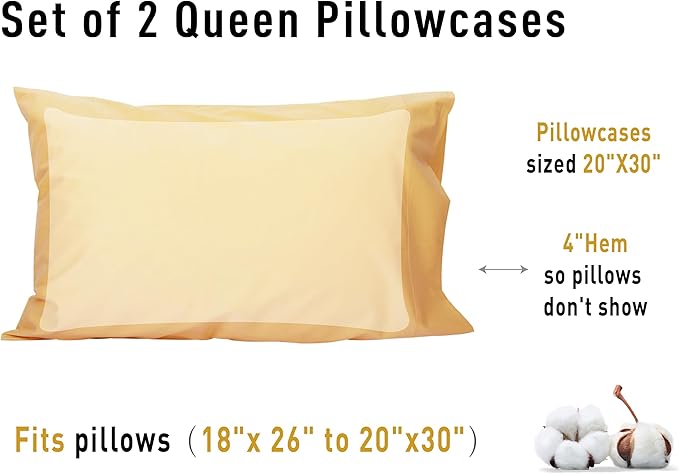 Sunflower Queen Pillowcases Set of 2, 100% Cotton Queen Pillow Cases 2, 20×30 inches Sheepskin, Soft and Breathable