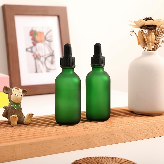 2oz Glass Dropper Bottle,Preety Texture Tincture Bottles with Precise Scales Eye Droppe,for All Kinds Of Mixed Liquids,Leak-Proof Design for Easy Travel (Green Frosted-48Pack)