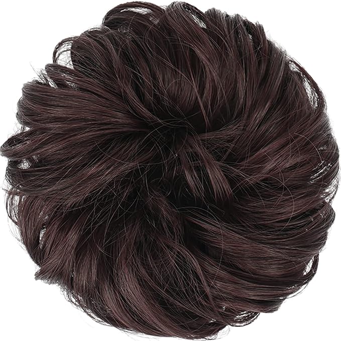 FESHFEN Messy Bun Hair Piece - Large Elastic Wavy Curly Hair Bun Scrunchies Ponytail Extensions Synthetic Chignon Hairpieces for Women, Black Cherry 1.94oz