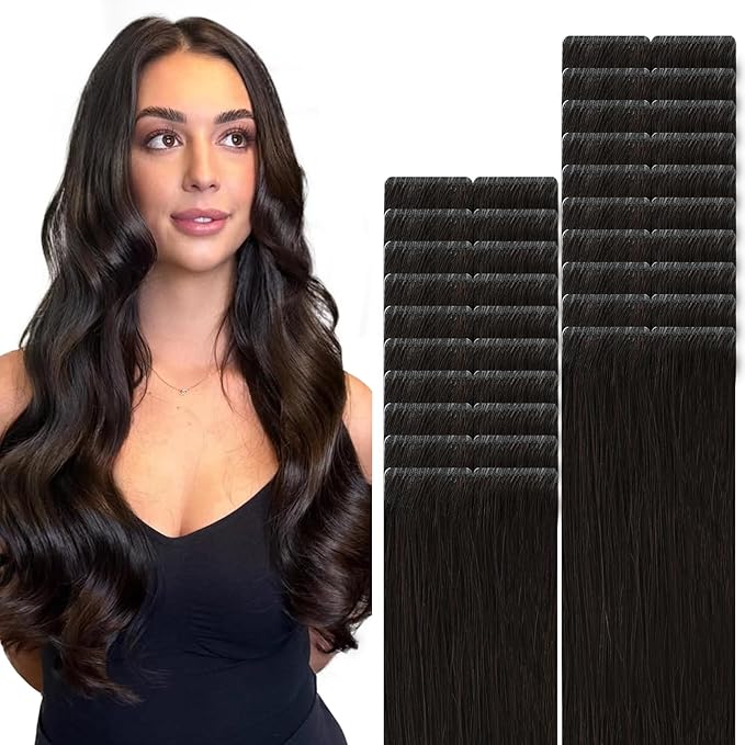 VINBAO Injected Tape in Hair Extensions Pro Invisi Edge Tape in Extensions Human Hair 55g 20in 20pcs Darkest Brown Seamless Injection Tape ins Hand-Tied 20inch #2
