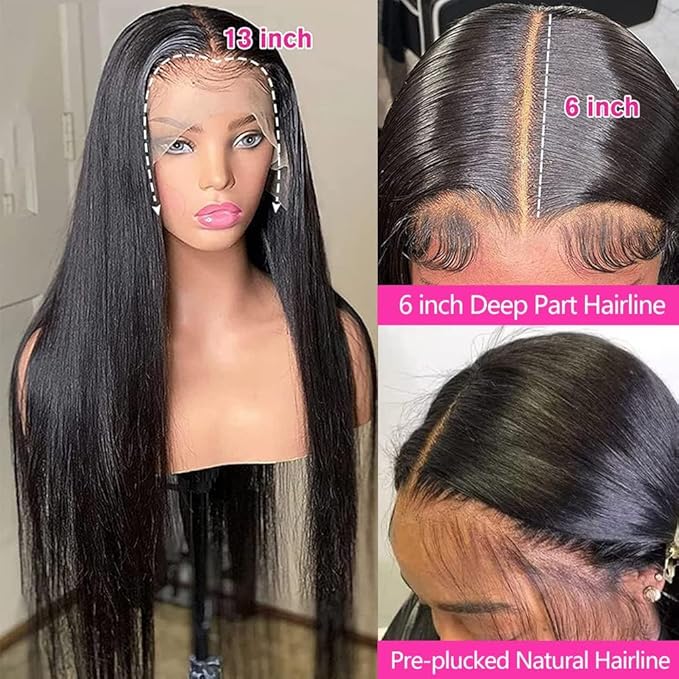 Lemoda 13x6 Straight Lace Front Wigs Human Hair 180% Density 13x6 HD Transparent Lace Front Wig Pre Plucked 15A Brazilian Virgin Glueless Human Hair Wigs for Women 24 Inch