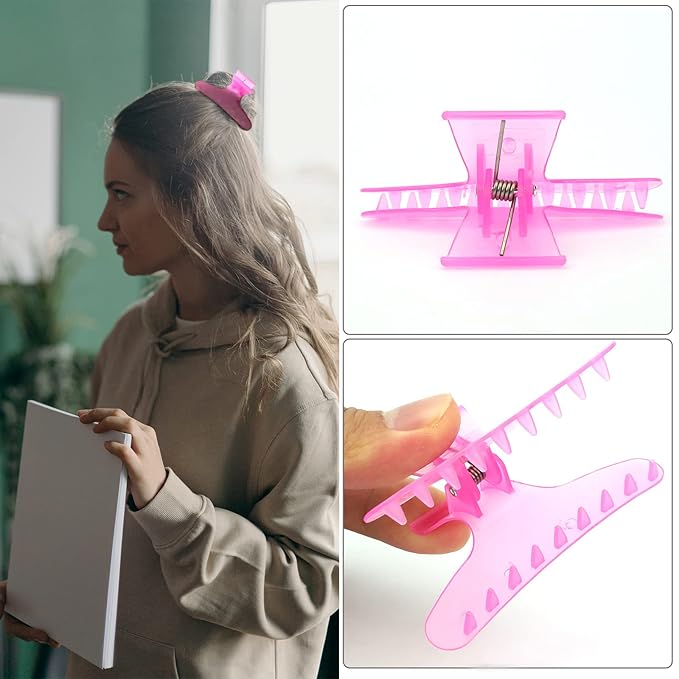 Ondder Rose Red Butterfly Hair Claws Clamps for Sectioning, Coloring, and Styling - Pro Salon Hair Accessories for Women, Girls, Men