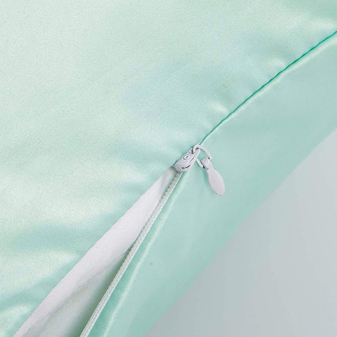 NTBAY Zippered Satin Pillow Cases for Hair and Skin, Luxury Standard Hidden Zipper Pillowcases Set of 2, 20x26 Inches, Cyan