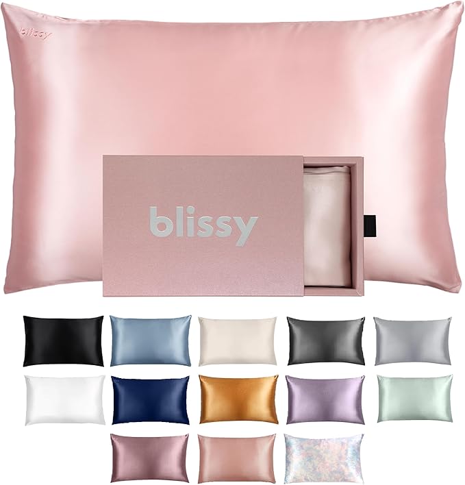 Blissy Silk Pillowcase - 100% Pure Mulberry Silk - 22 Momme 6A High-Grade Fibers - Silk Pillow Cover for Hair & Skin - Regular, Queen & King (Pink, King)