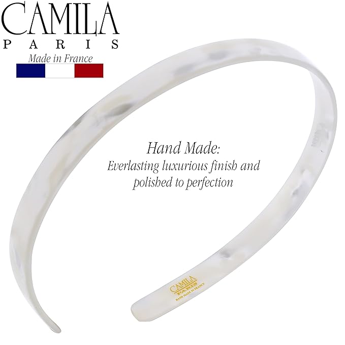 Camila Paris CP3351 French Headband for Women, Handmade White, Strong Hold Grip Women's Hair Band, Ligth and Very Flexible, No Slip and Durable Styling Girls Hair Accessories, Made in France