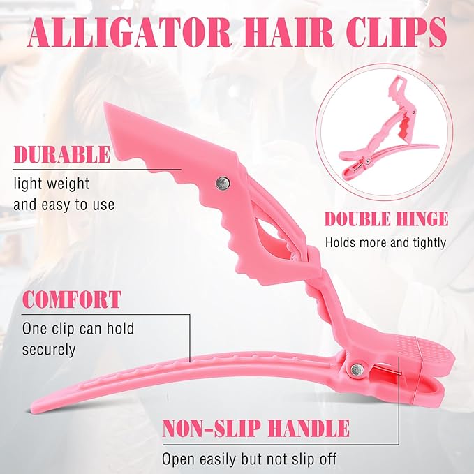 Havawish 12 Pcs Alligator Clips for Hair Styling Matte Alligator Crocodile Clips for Women Hair Sectioning(Pink)