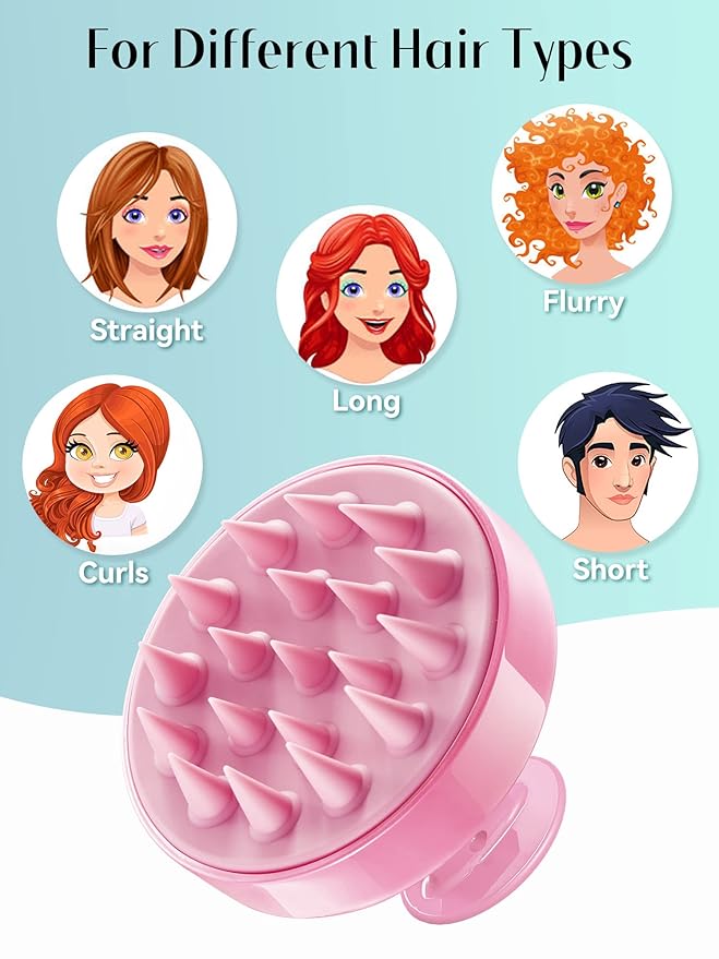 HEETA Scalp Massager Hair Growth, Soft Silicone Scalp Scrubber Shampoo Brush for Exfoliation, Dandruff Removal Head Massage Stress Relax, Wet & Dry Use for Thick Thin Curly Hair Care, Cherry Pink