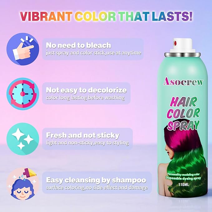 Christmas HairSpray Temporary Hair Color Spray for Women and Kids,One-Time Use Hair Spray, Washable Disposable Natural Color Hair Spray Dye for Party.Halloween, Cosplay (Green)