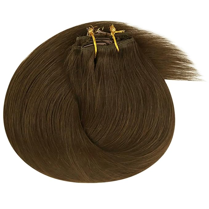 Ve Sunny Clip in Hair Extensions Cool Ash Brown Remy Human Hair Clip in Extensions Full Head Straight Real Hair Extensions For Women 7pcs 120g 18 inch