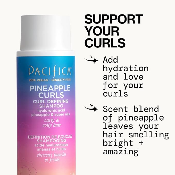 Pacifica Pineapple Curls Shampoo & Conditioner Set – Curl Defining Hair Care for Curly & Coily Hair, Enhances Bounce & Reduces Frizz Sulfate Free Clean Beauty Vegan & Cruelty-Free Dermatologist Tested