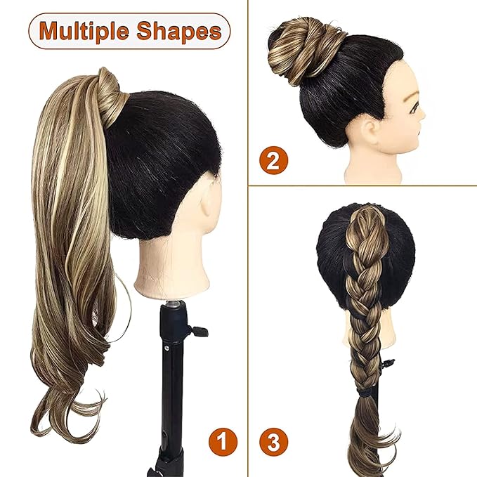 Chicmoi Blonde Ponytail Extainson 32 Inch Flexible Wrap Around Ponytail Hair Extension Long Wavy Pony Tails hair Extension Synthetic Hairpieces For Women and Girls