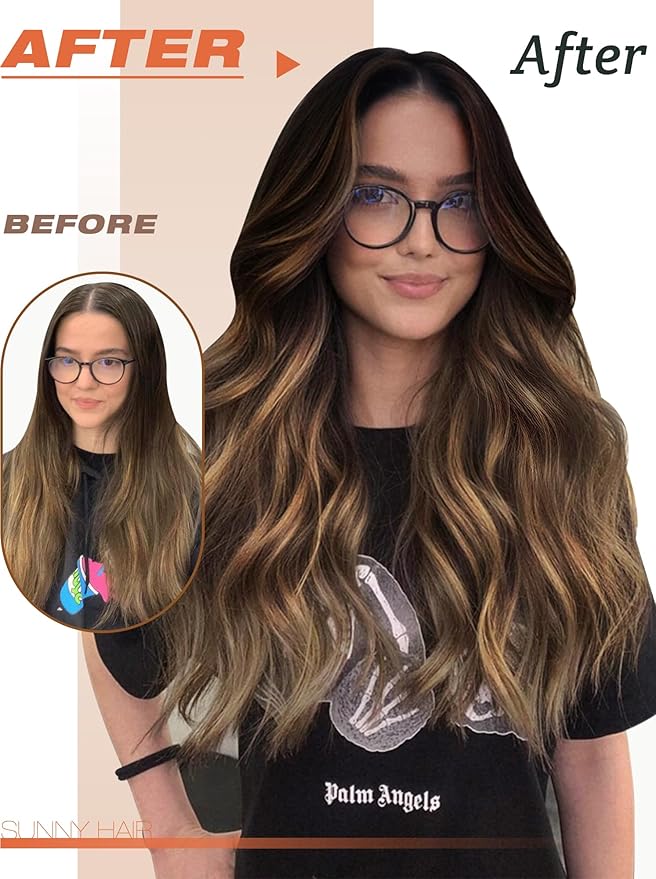 Sunny Hair Tape in Hair Extensions Real Human Hair Invisible Remy Hair Extensions Tape ins for Women Natural Black Ombre Dark Brown Balayage Ash Blonde 12 inch 20Pcs