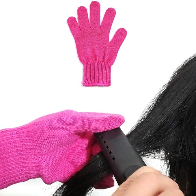 Lessmon Professional Heat Resistant Glove for Hair Styling Heat Blocking for Curling, Flat Iron and Curling Wand Suitable for Left and Right Hands, 1 Piece, Pink