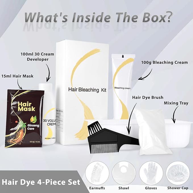 Gentle Cream Hair Bleach Kit, Ammonia-Free Bleach for Hair with Developer, Lifts Up to 8 Levels, No-Drip Hair Lightening Kit for Home Use