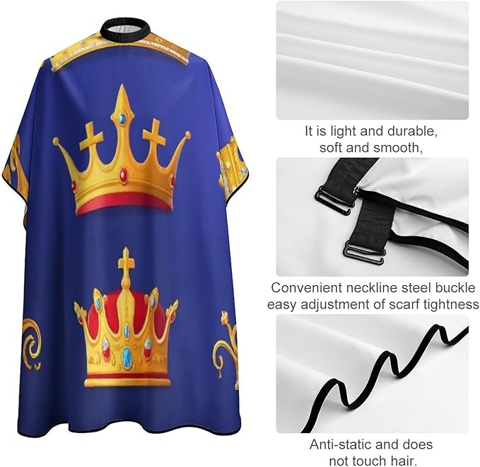 Men's Soft Hair Cutting Cape with Adjustable Closure Barber Cape Purple Blue Gold Royal Crown