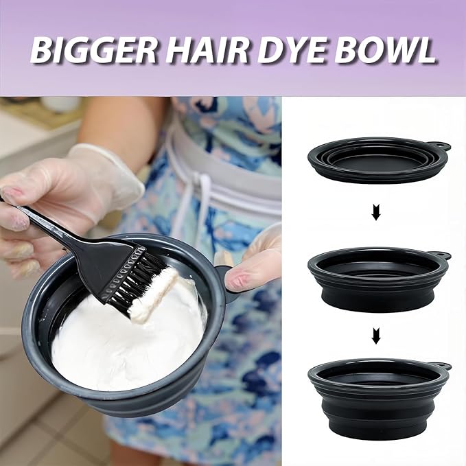 Hair Dye Mixing Bowl and Brush set, 6pcs Hair Dyeing Tool Set, Brush Double-Sided Comb, Dye Brush, Ear Cover, Hair Colouring Tools for Home Salon Beauty