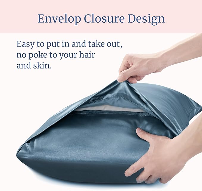 BEDELITE Satin Pillowcase for Hair and Skin, Super Soft and Cooling Similar to Silk Pillow Cases 2 Pack with Envelope Closure, Gift for Women Men(20"x40" King Size, Bluesteel)